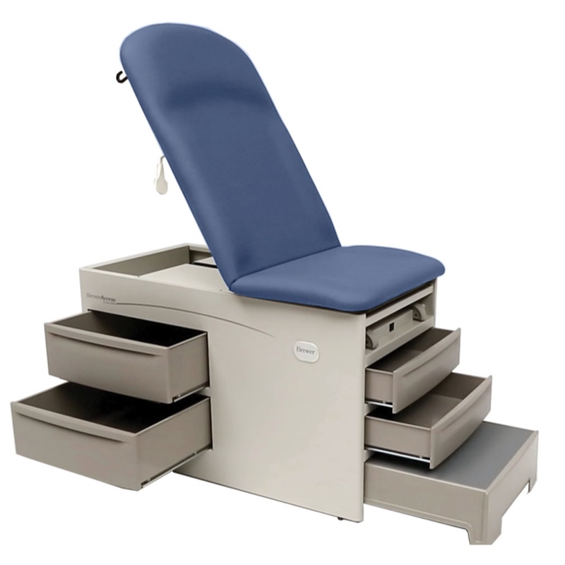 Access Medical Exam Table showing all storage in the open position