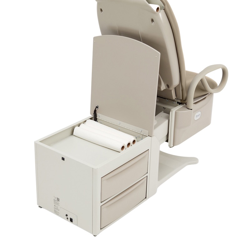 Access High-Low Medical Exam Table showing rear paper roll storage